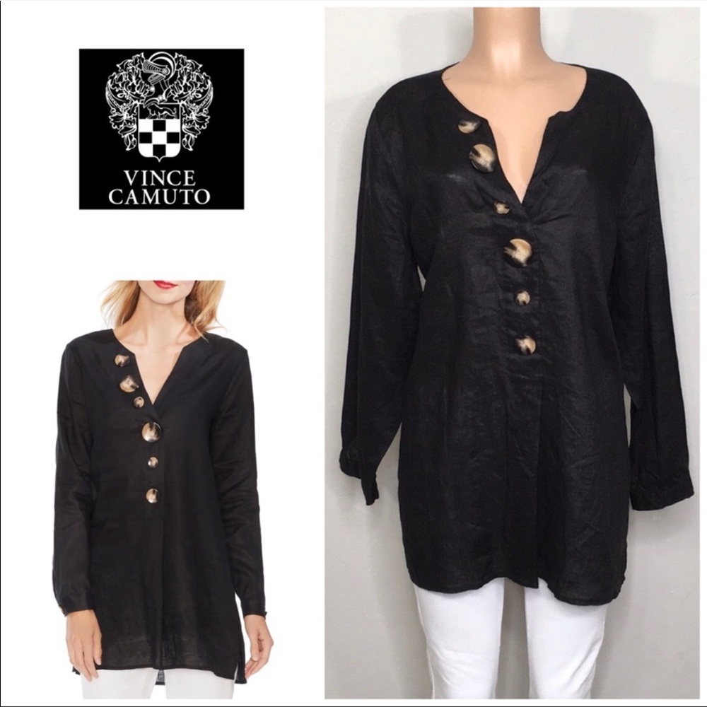 Vince Camuto black linen tunic. New